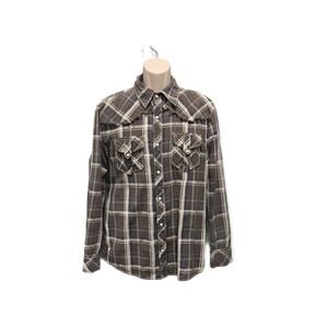 BKE Buckle Men’s Pearl Snap Plaid Long Sleeve Shirt Size Large Slim Fit Western